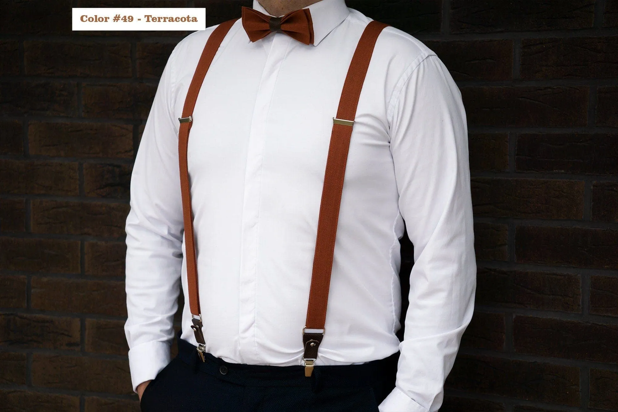 Terracotta Linen Bow Tie & Suspenders | Groom