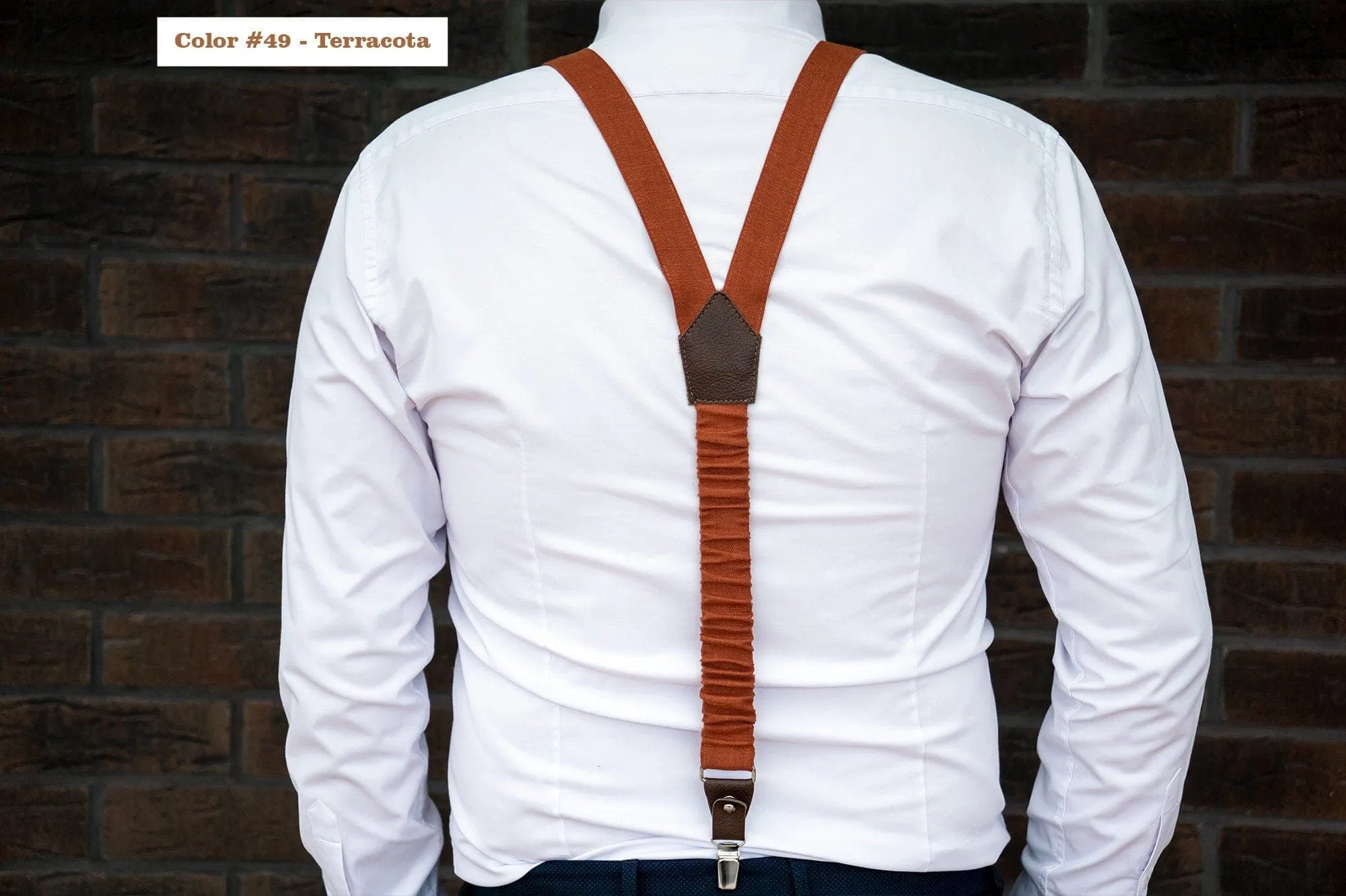 Terracotta Linen Bow Tie & Suspenders | Groom