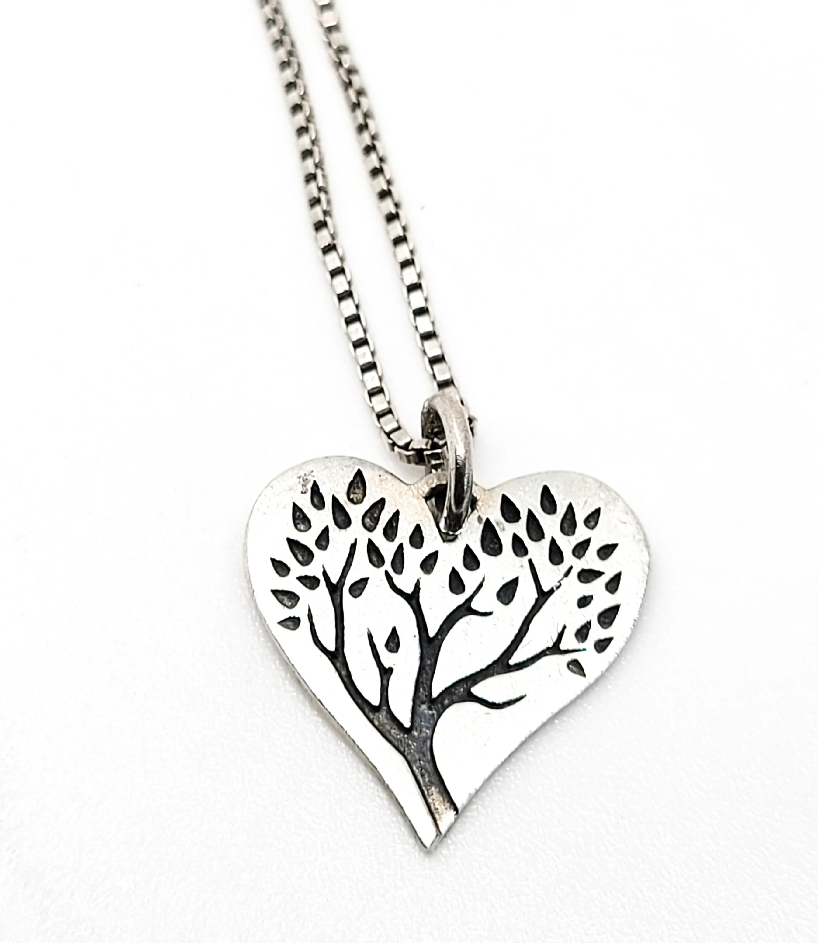 Tree of Life small black enamel on sterling silver heart pendant necklace