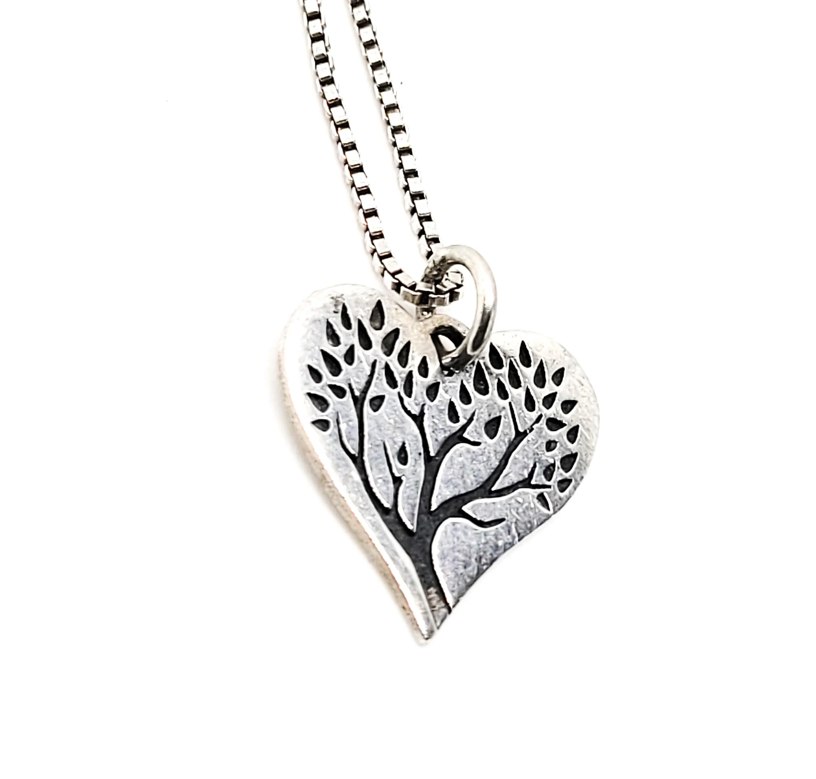Tree of Life small black enamel on sterling silver heart pendant necklace
