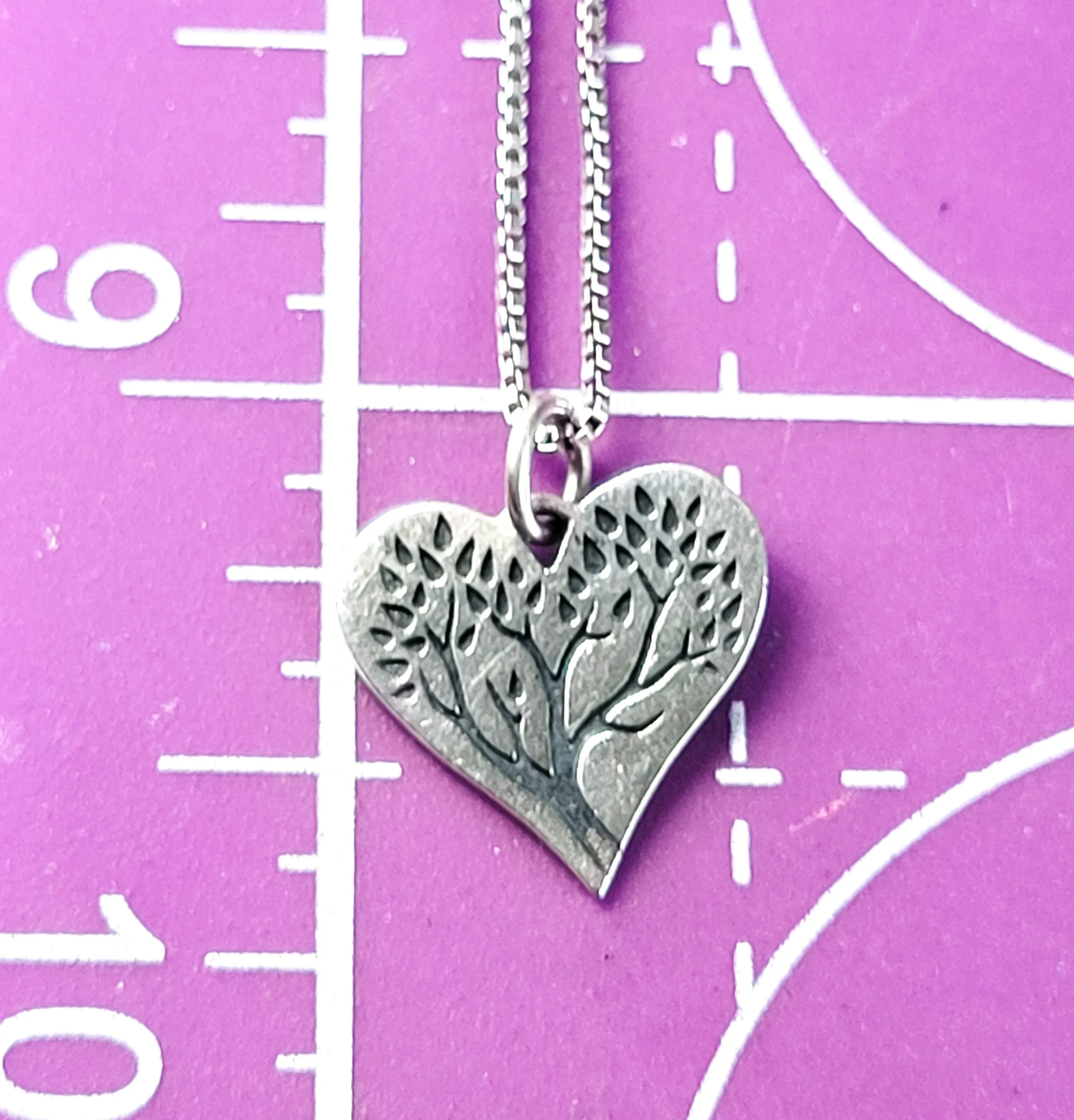 Tree of Life small black enamel on sterling silver heart pendant necklace