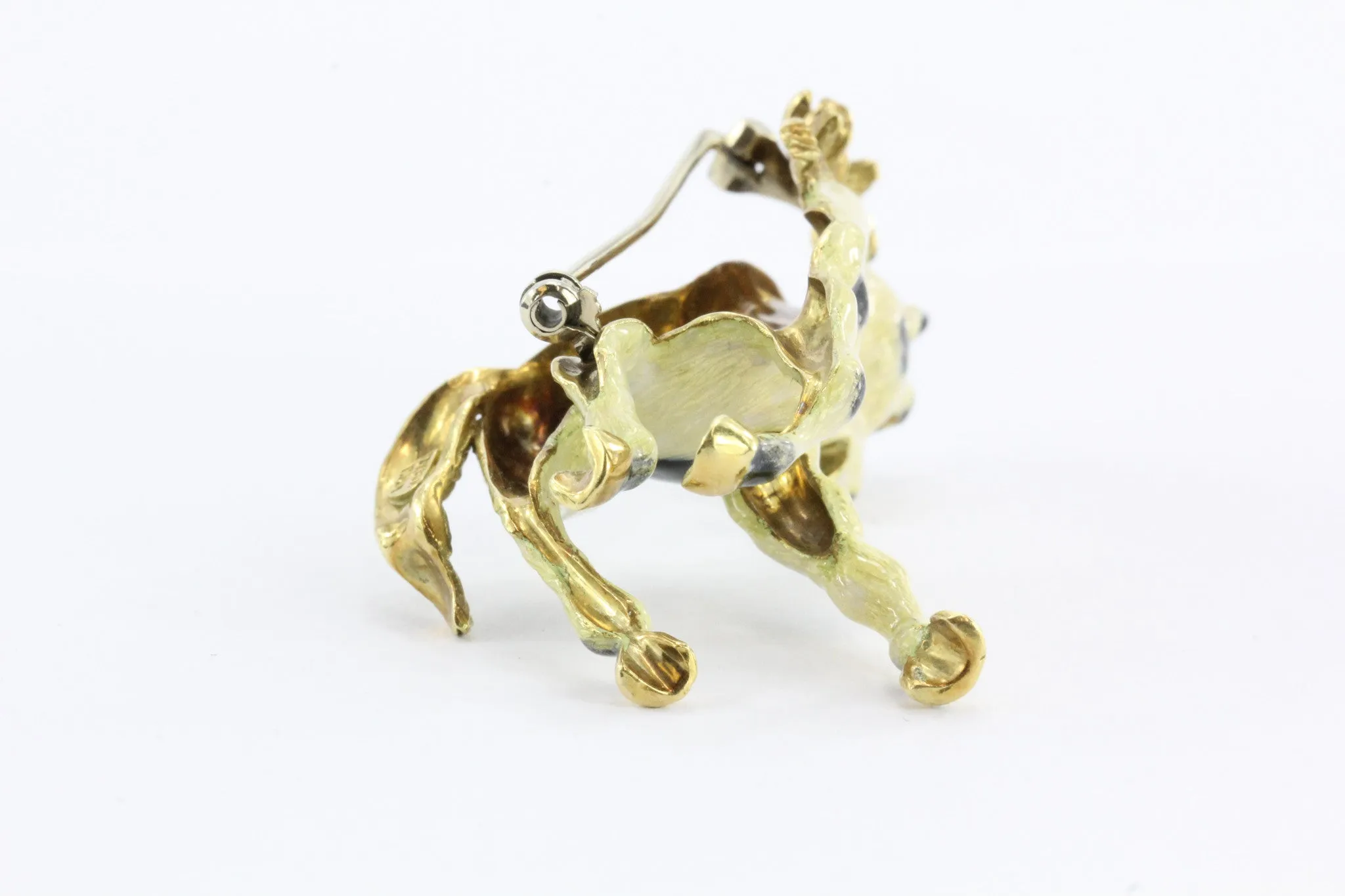 Vintage 18k Gold Enamel & Diamond Paint Horse Figural Heavy Brooch / Pin Signed