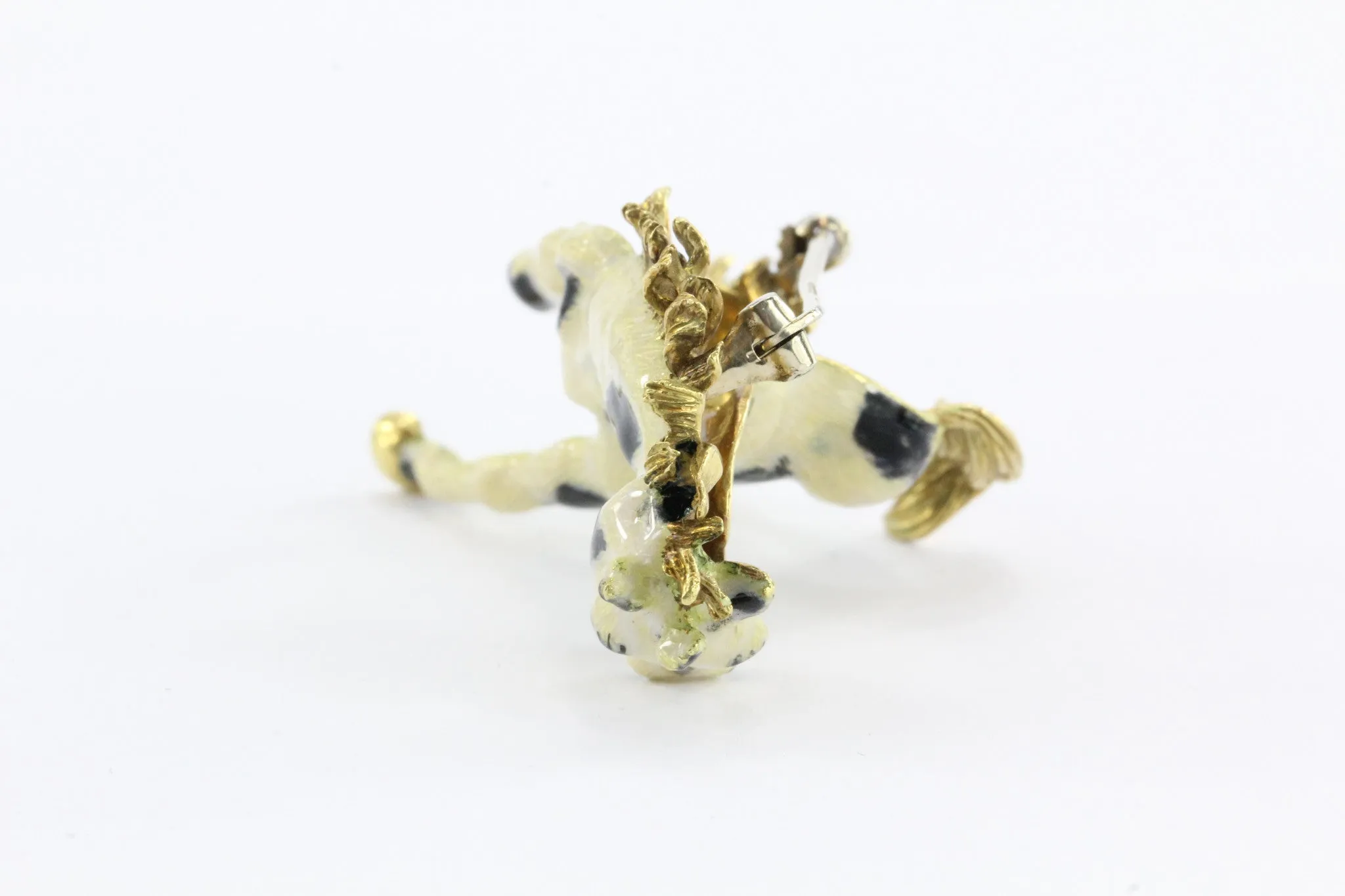 Vintage 18k Gold Enamel & Diamond Paint Horse Figural Heavy Brooch / Pin Signed
