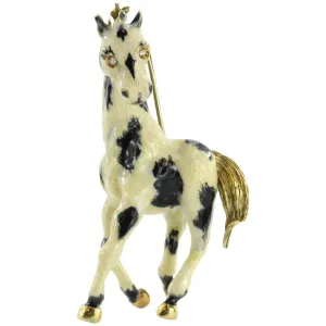 Vintage 18k Gold Enamel & Diamond Paint Horse Figural Heavy Brooch / Pin Signed