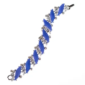 Vintage 1950s Blue and White Enamel Bracelet with Diamante Detailing