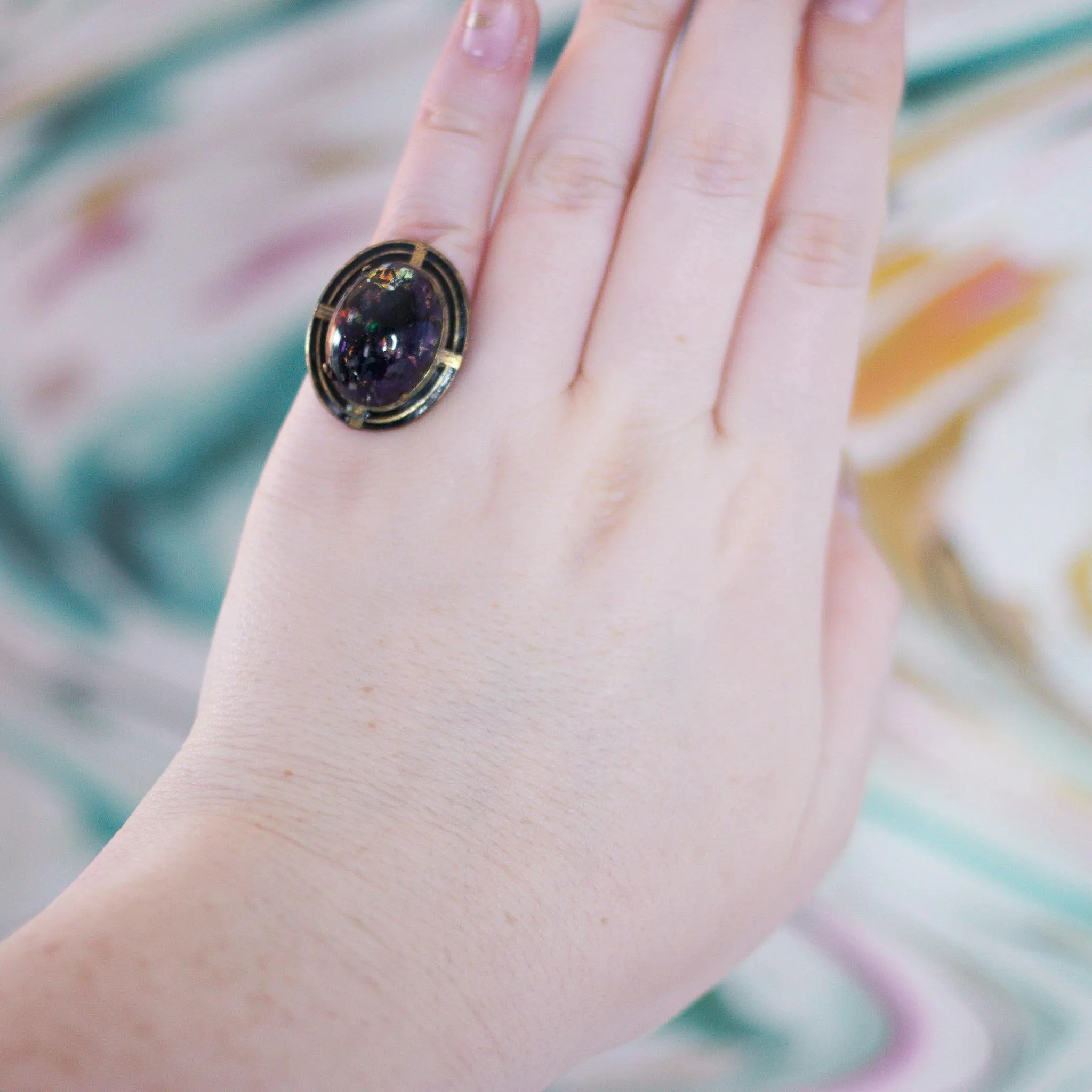Vintage 1950s Blue Jelly Opal Statement Ring
