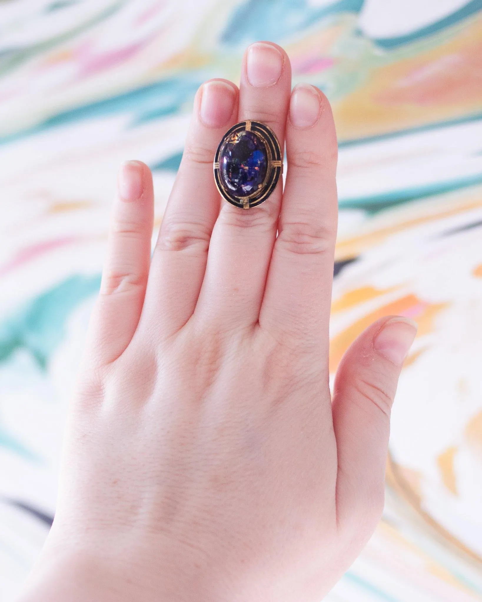 Vintage 1950s Blue Jelly Opal Statement Ring