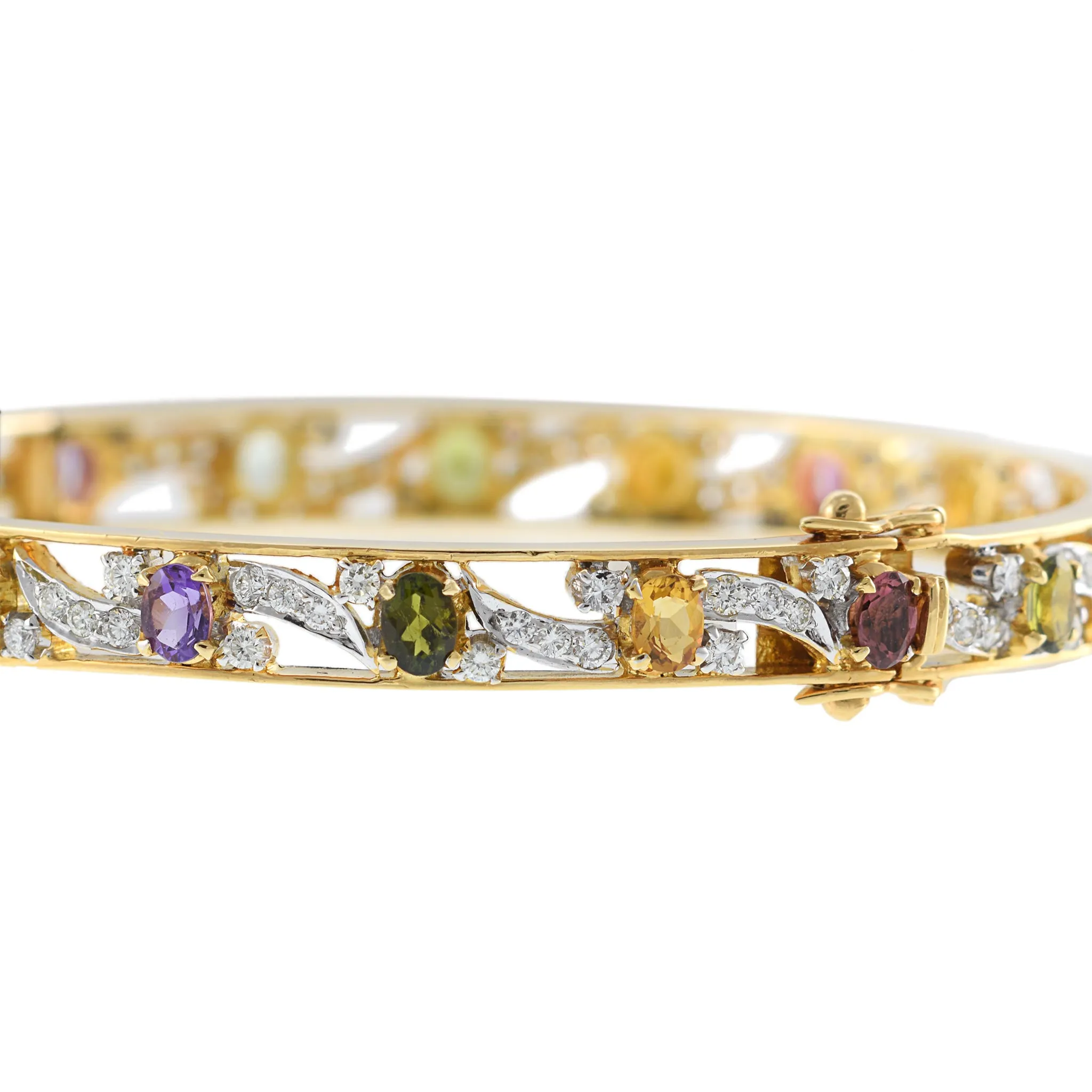 Vintage 1970's 18KT Yellow Gold Multi-Color Gemstone and Diamond Bracelet