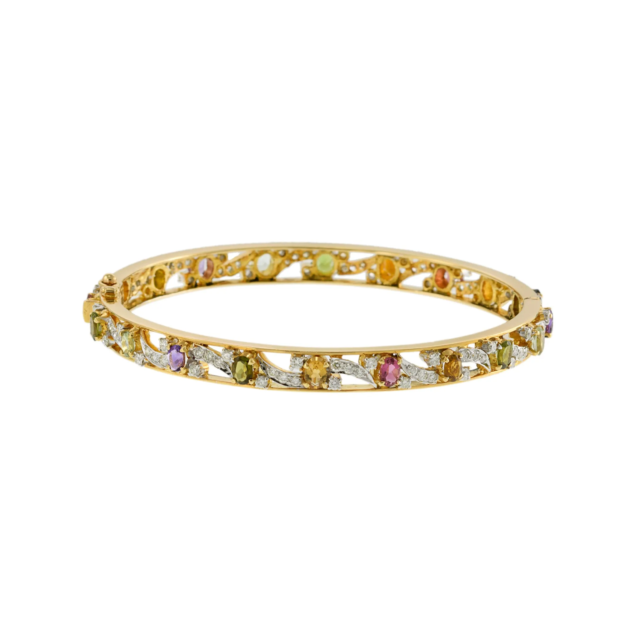 Vintage 1970's 18KT Yellow Gold Multi-Color Gemstone and Diamond Bracelet