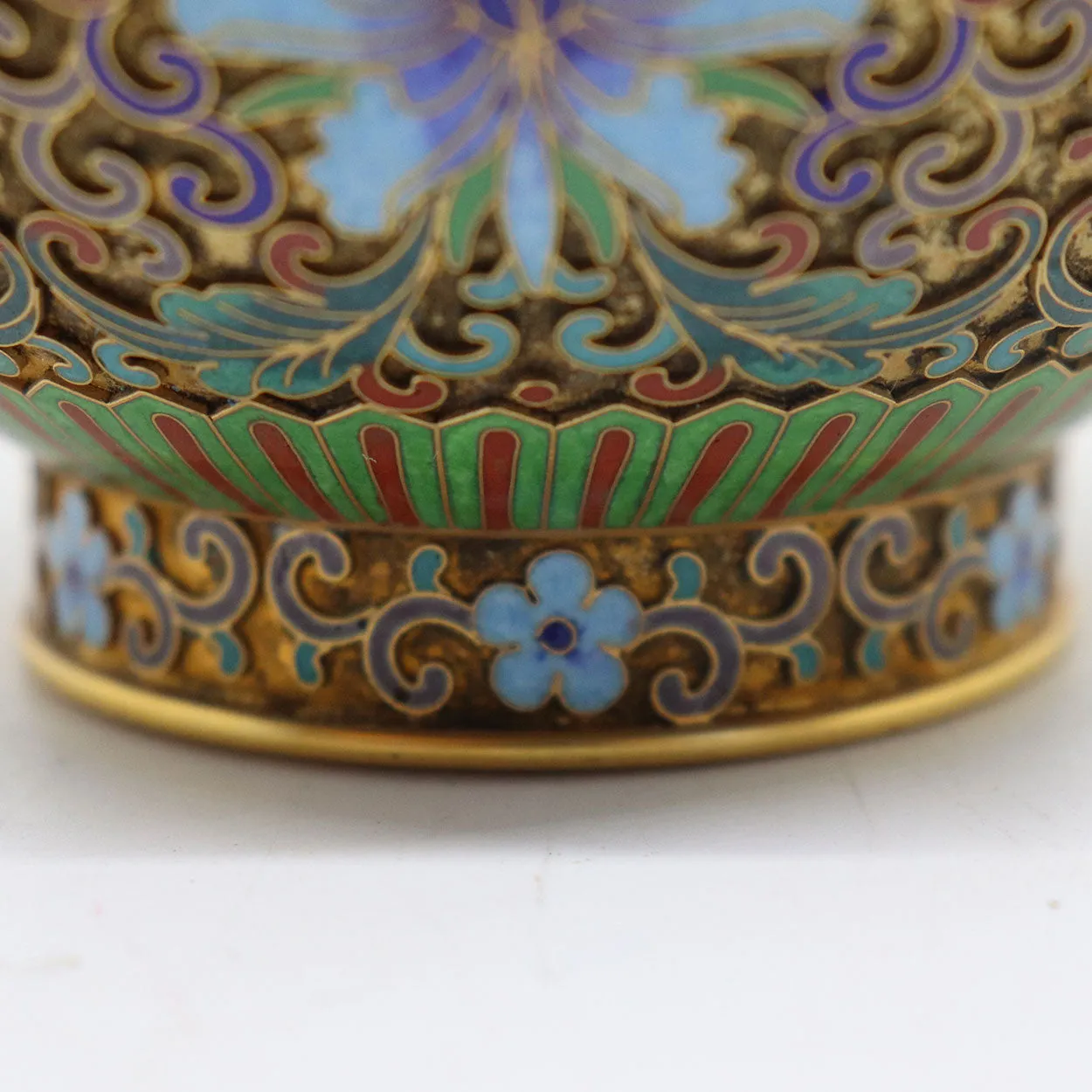 Vintage Chinese Cloisonne Enamel and Brass Openwork Garlic-Head Vase