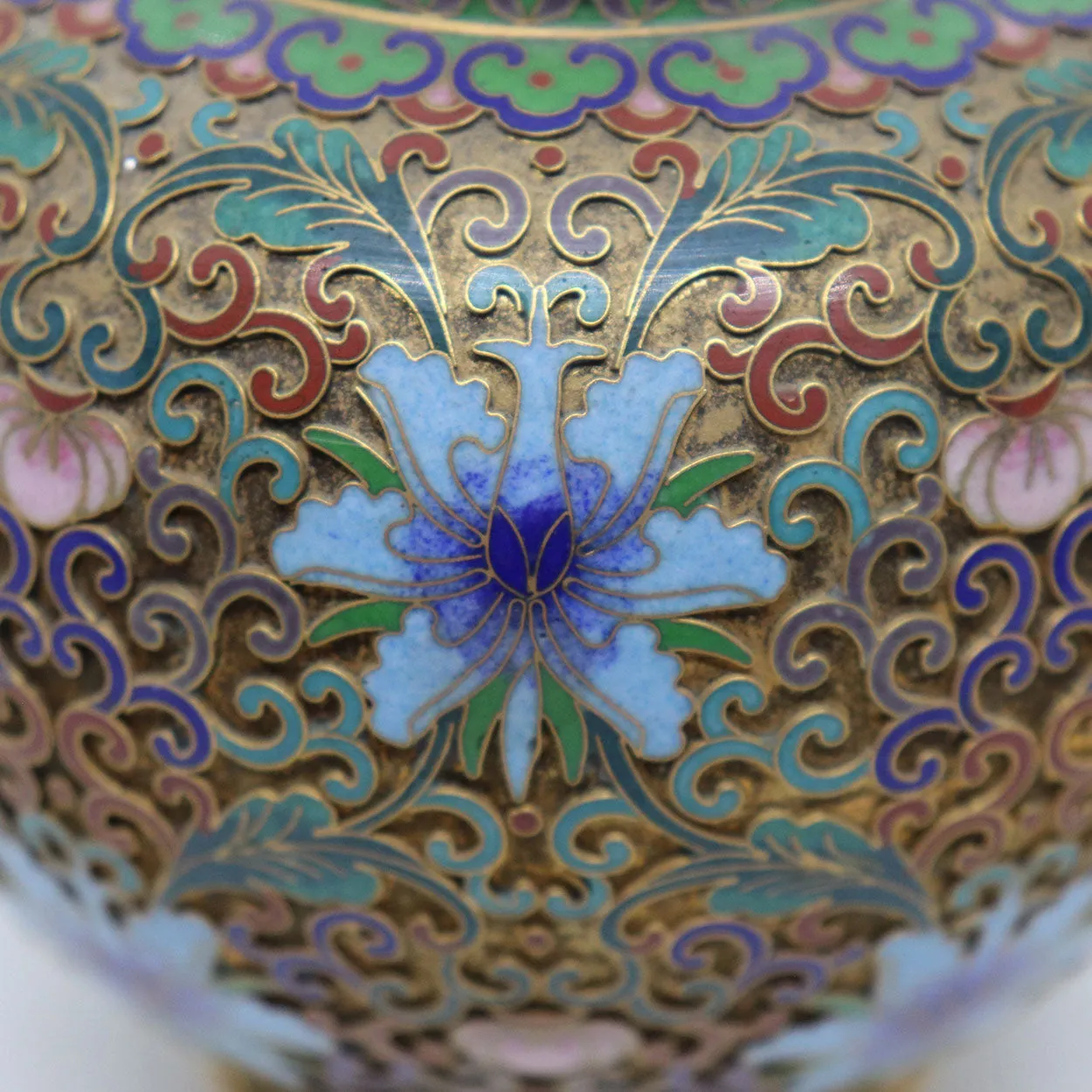 Vintage Chinese Cloisonne Enamel and Brass Openwork Garlic-Head Vase