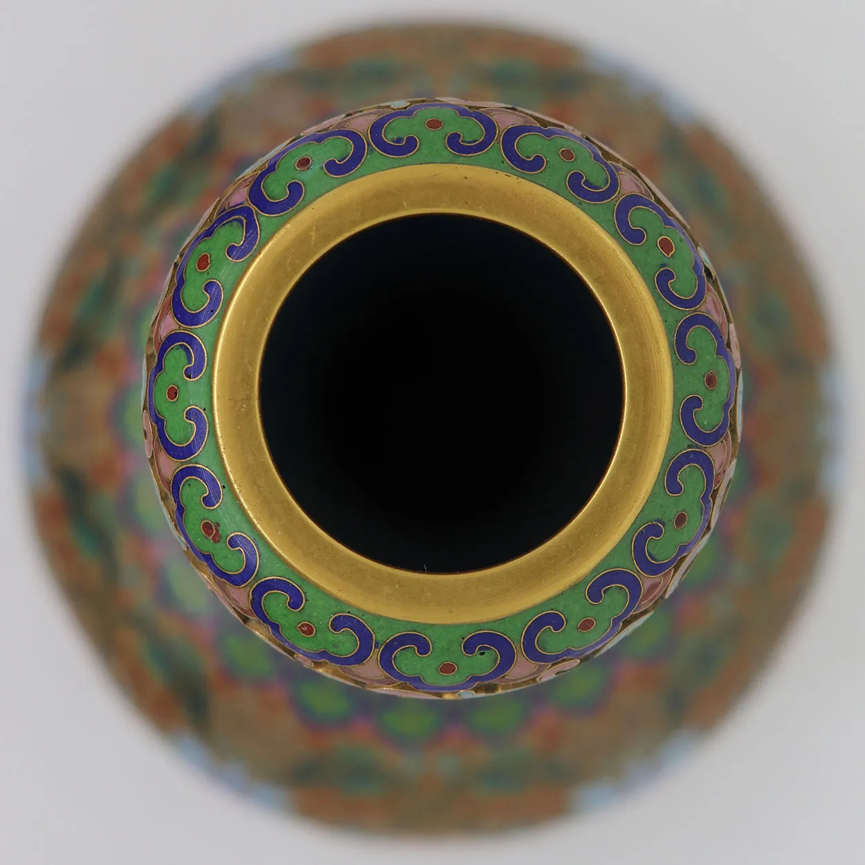 Vintage Chinese Cloisonne Enamel and Brass Openwork Garlic-Head Vase