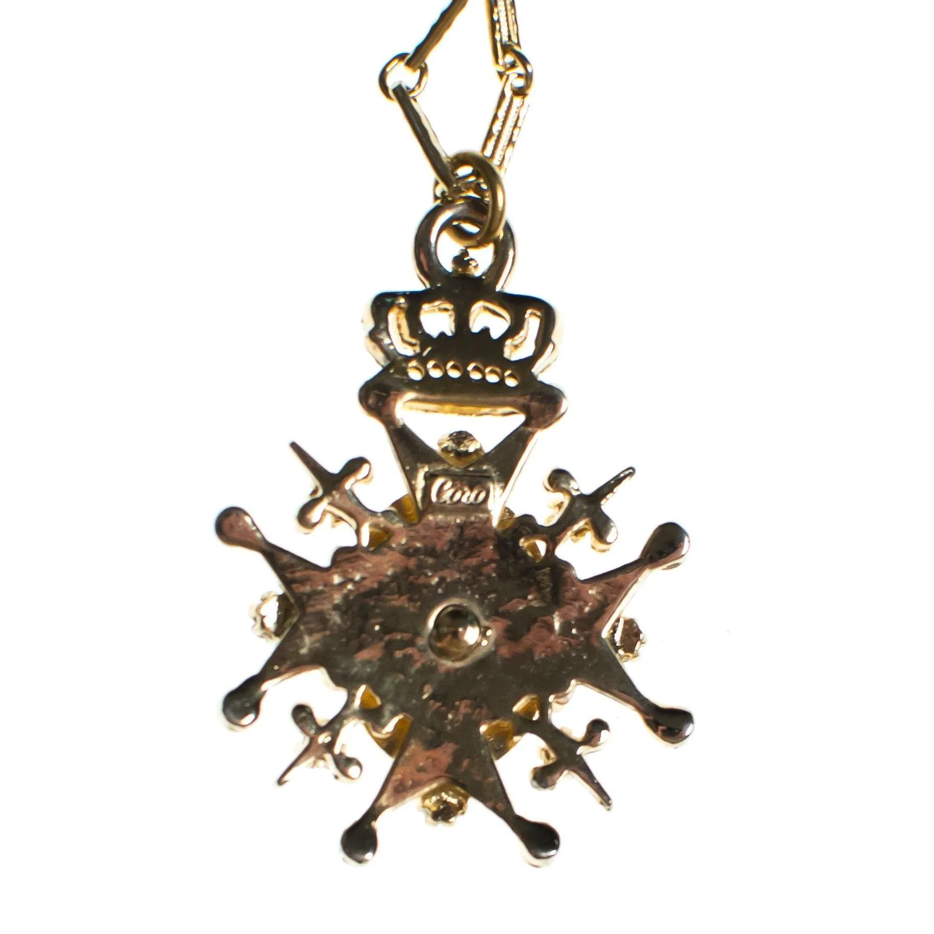 Vintage Coro Red Enamel and Rhinestone Heraldic Pendant Necklace
