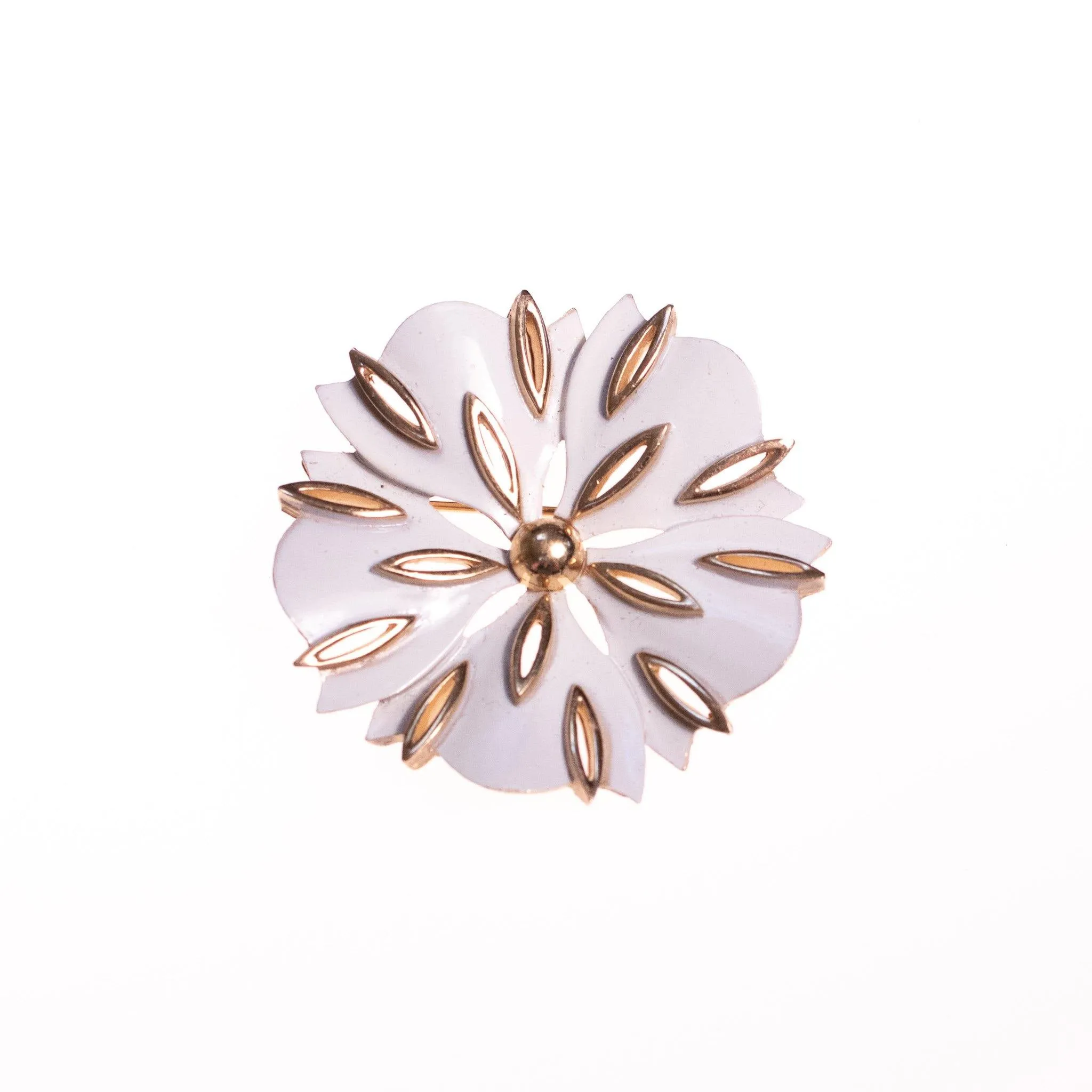 Vintage Crown Trifari White and Gold Flower Brooch