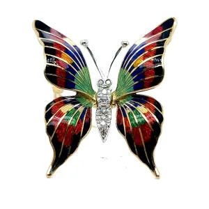 Vintage Diamond and Enamel Butterfly Fur Clip Brooch in 18K Yellow/ White Gold.
