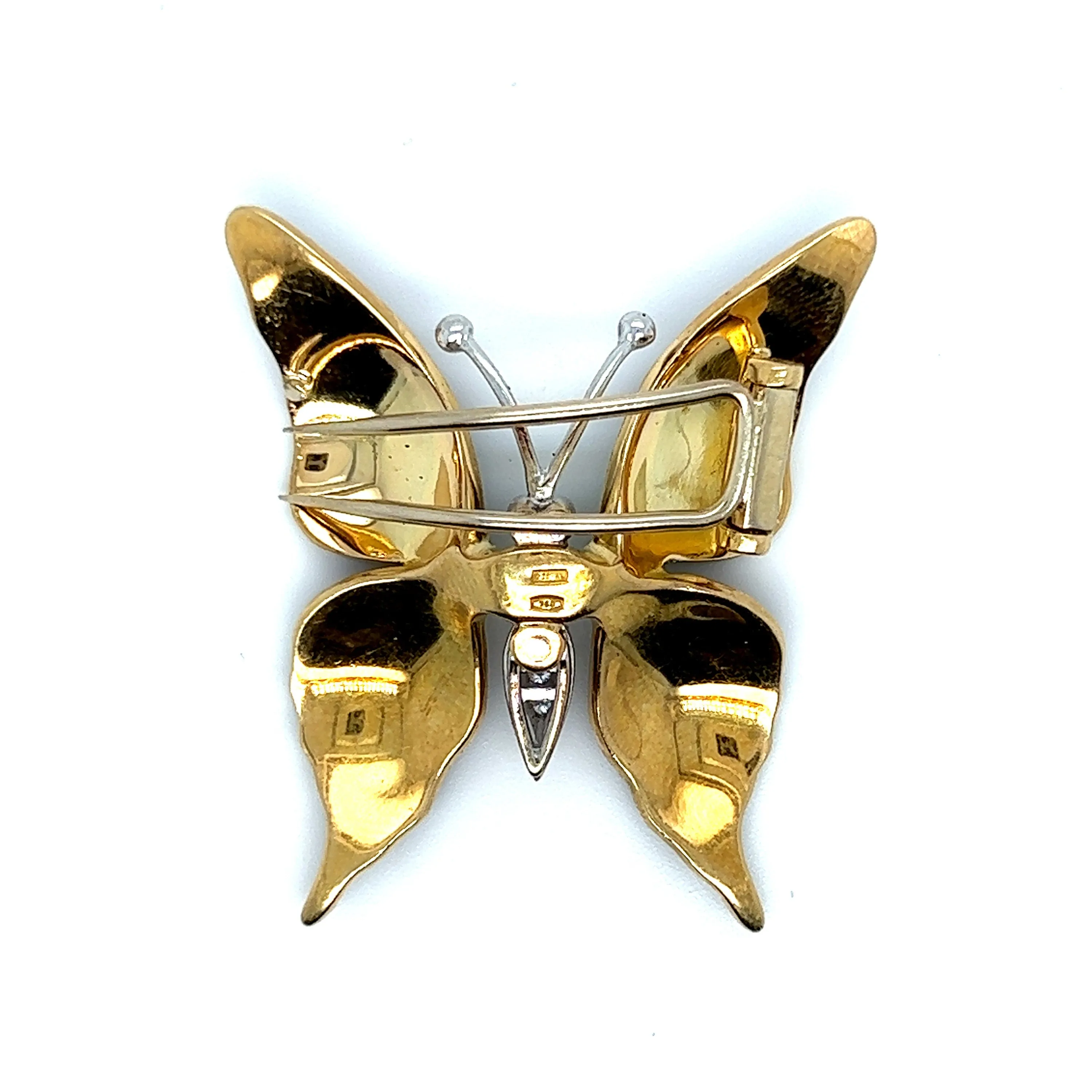Vintage Diamond and Enamel Butterfly Fur Clip Brooch in 18K Yellow/ White Gold.