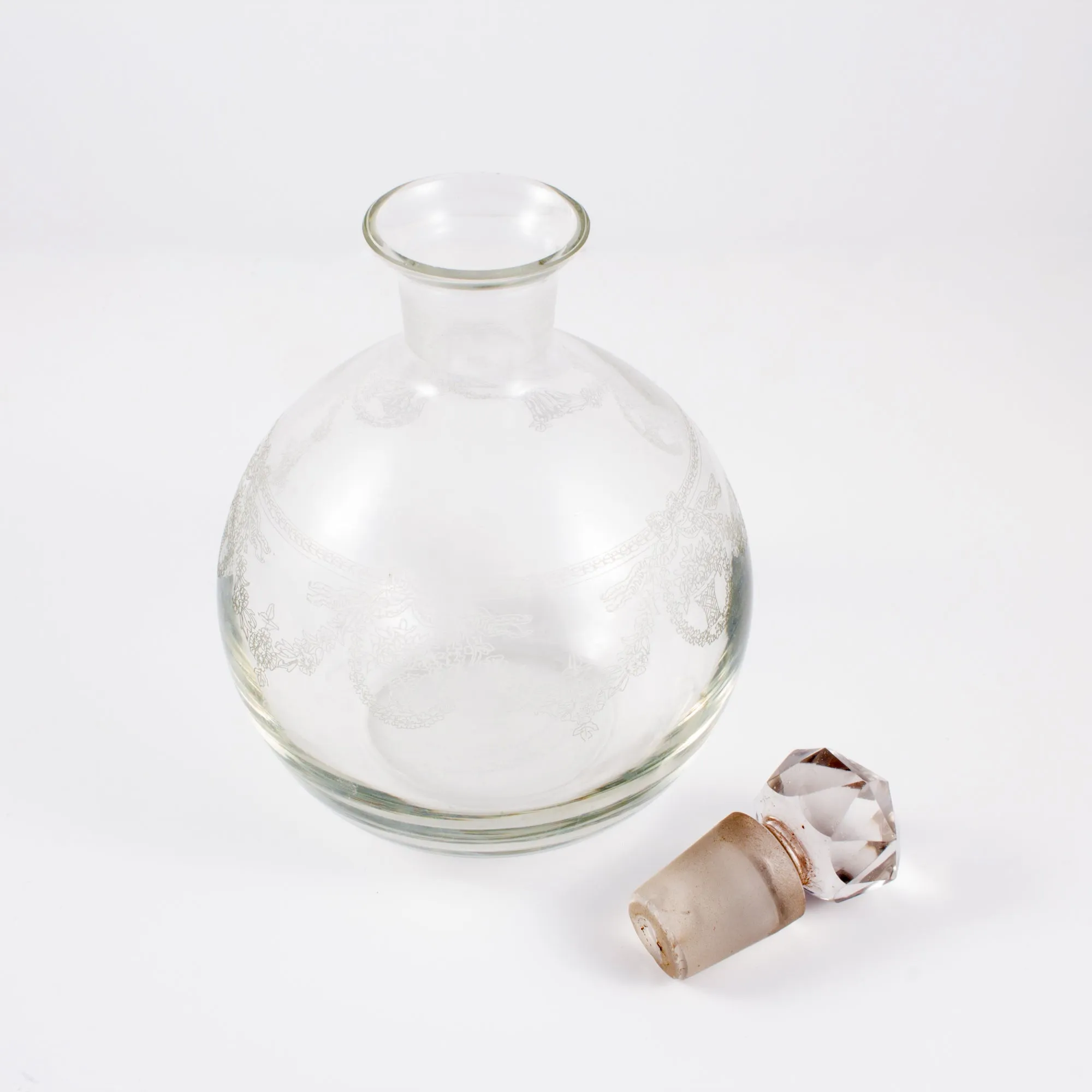 Vintage French Etched Glass Sphere-Shaped Decanter