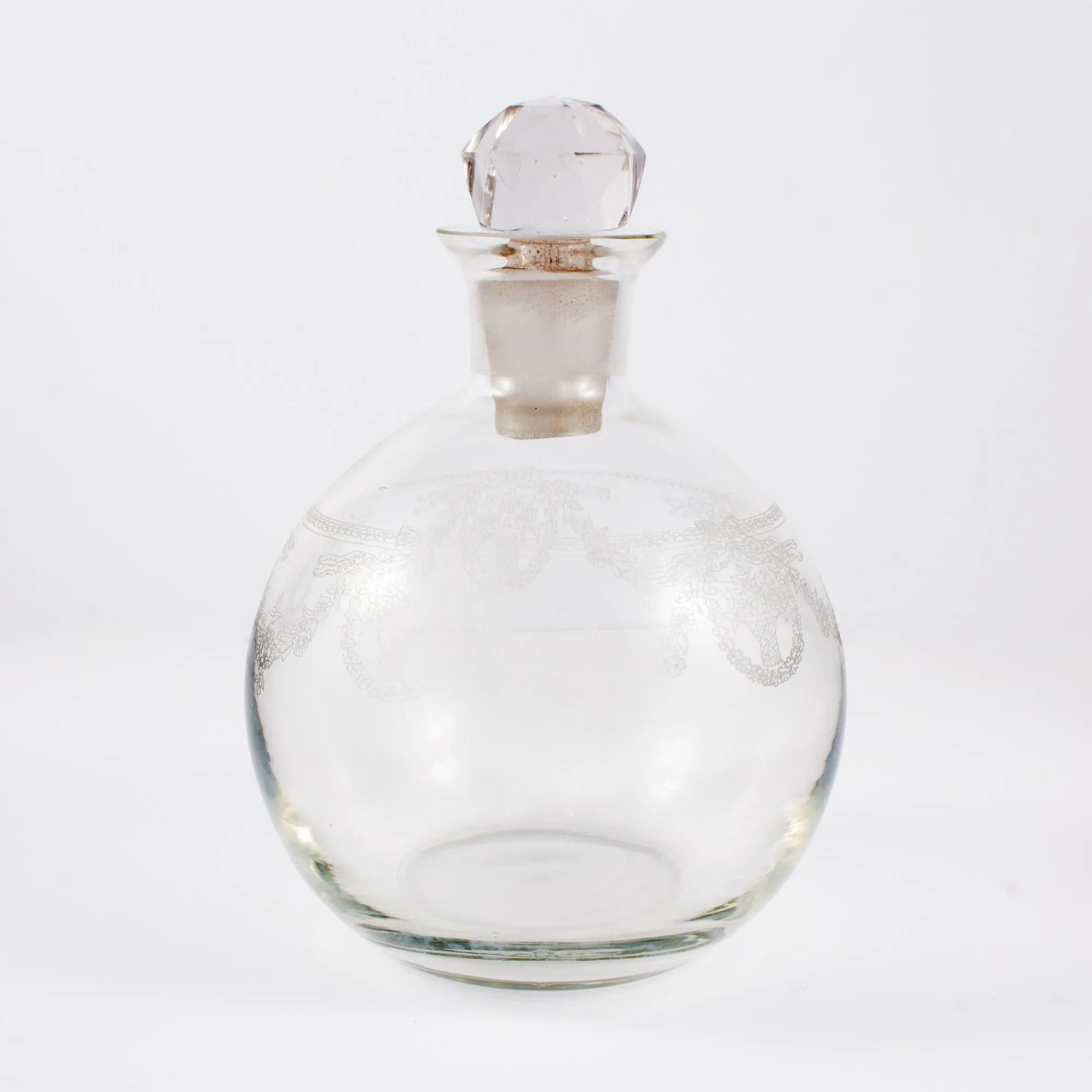 Vintage French Etched Glass Sphere-Shaped Decanter