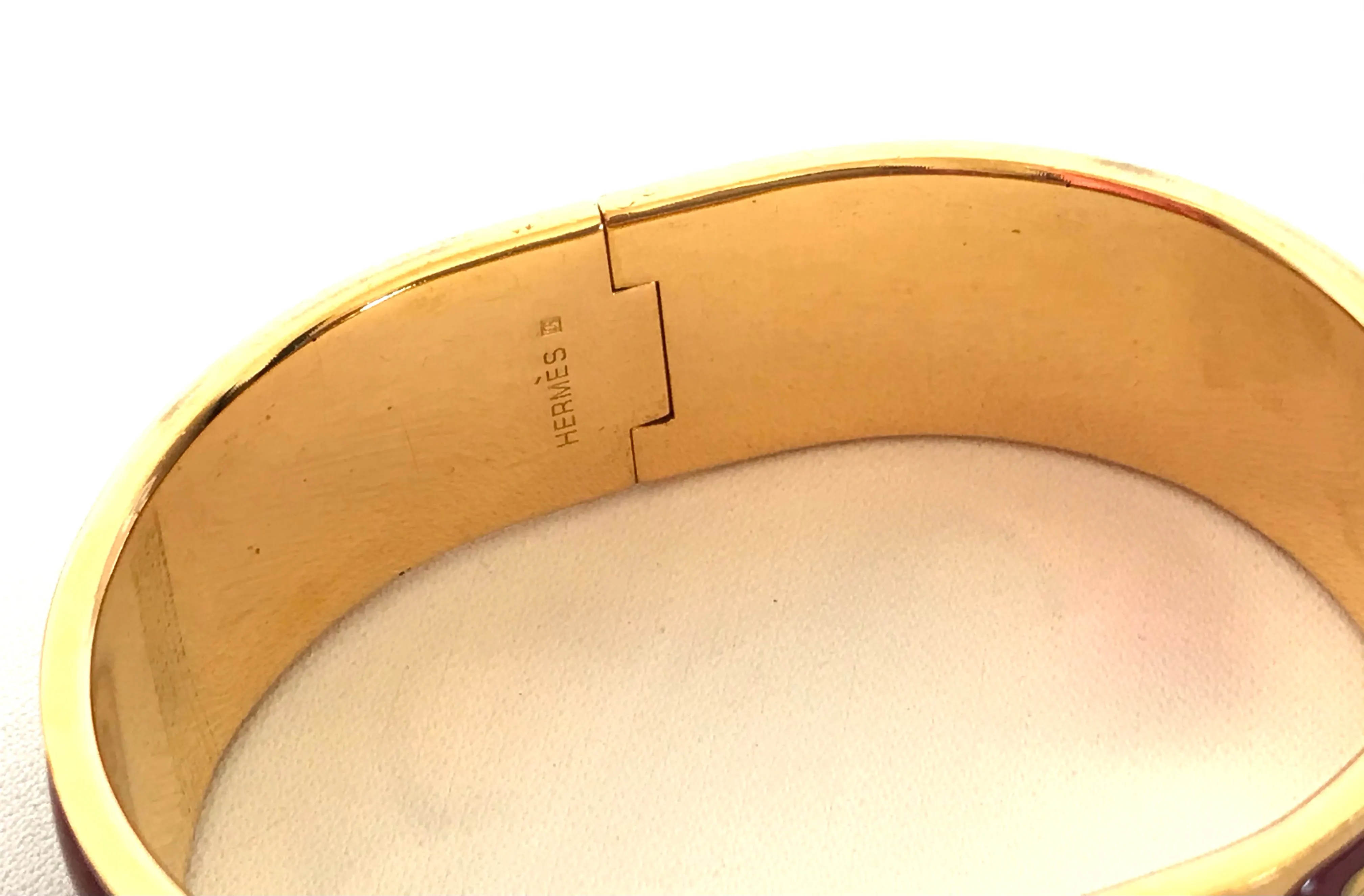 Vintage Hermes cloisonne enamel golden click and clack Flacon bangle with wine red and colorful perfume bottle design. Great gift idea. 050406r8