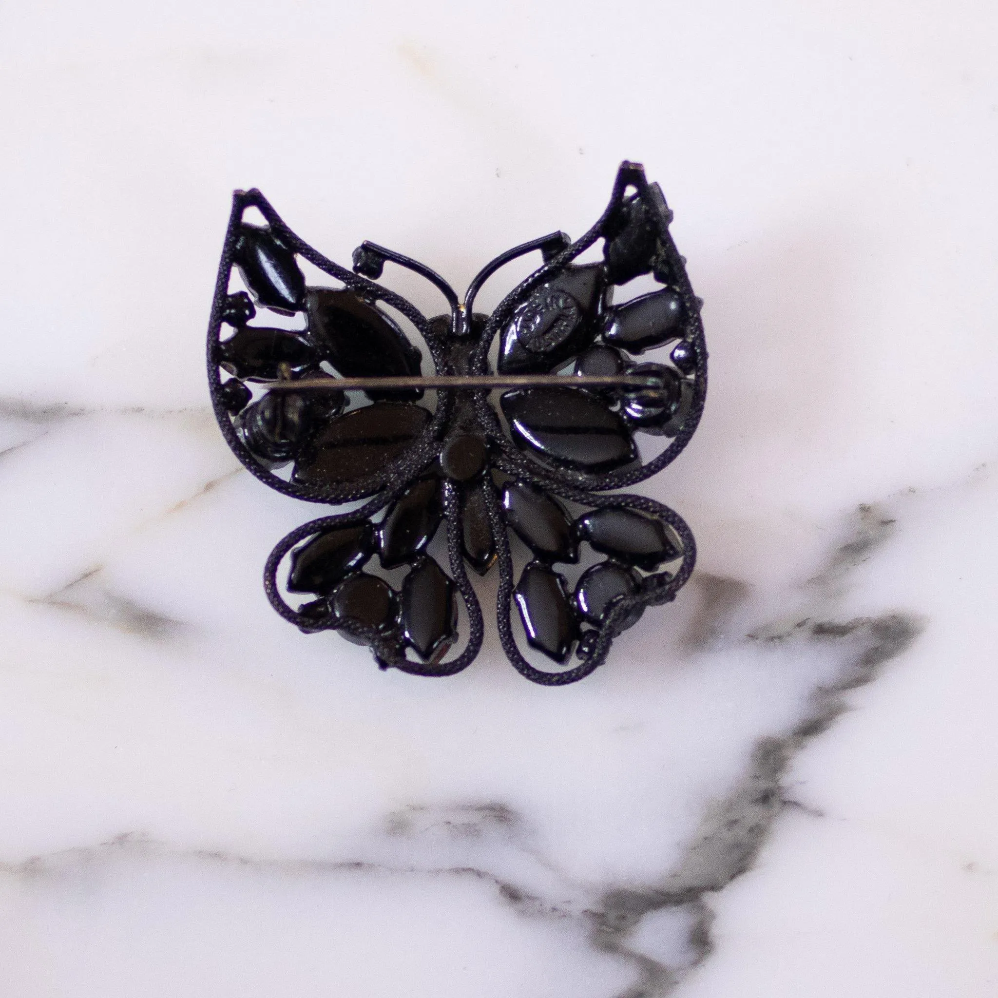 Vintage Made in Austria Blue and Green Rhinestone Butterfly Brooch