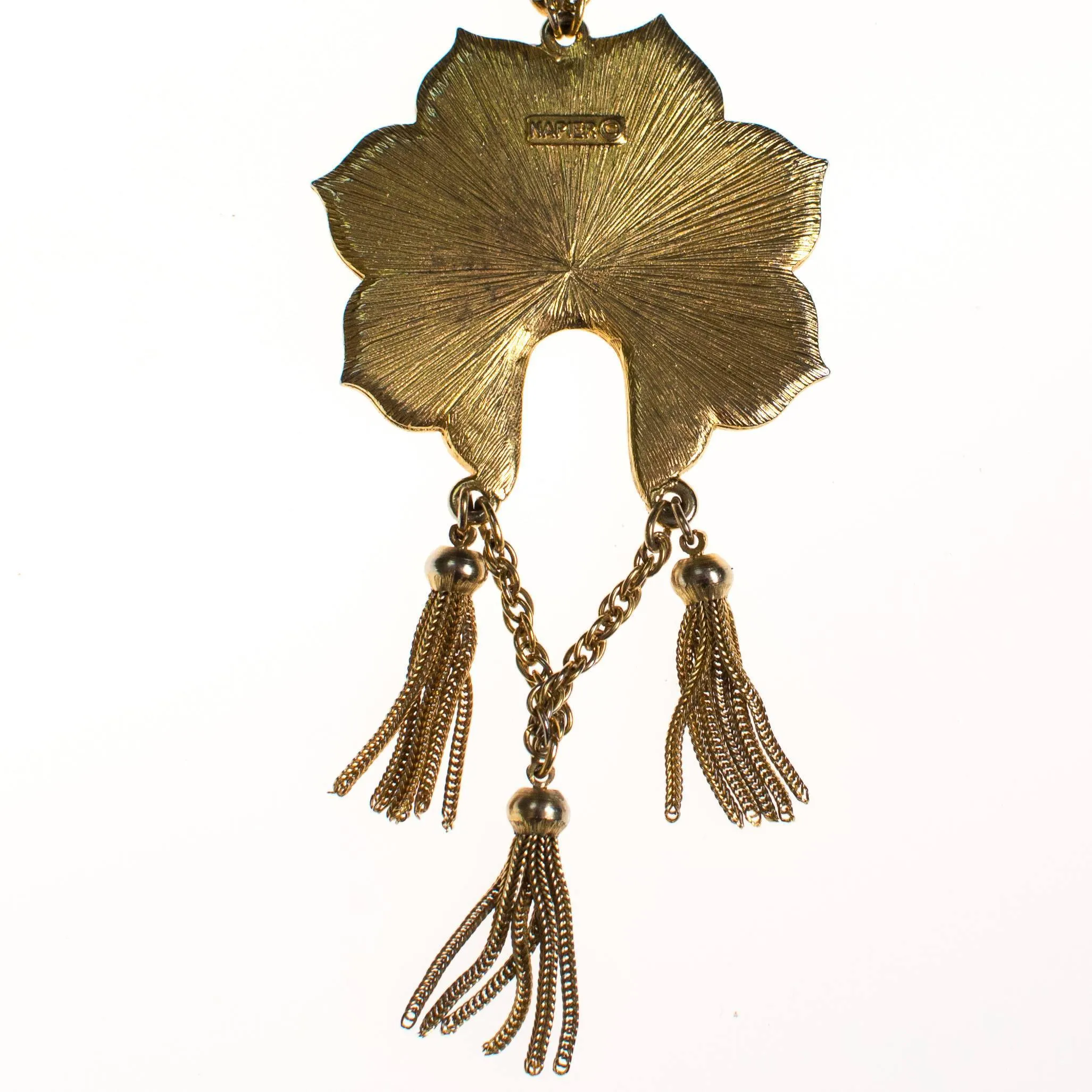 Vintage Napier Gold Lotus Necklace with Tassels