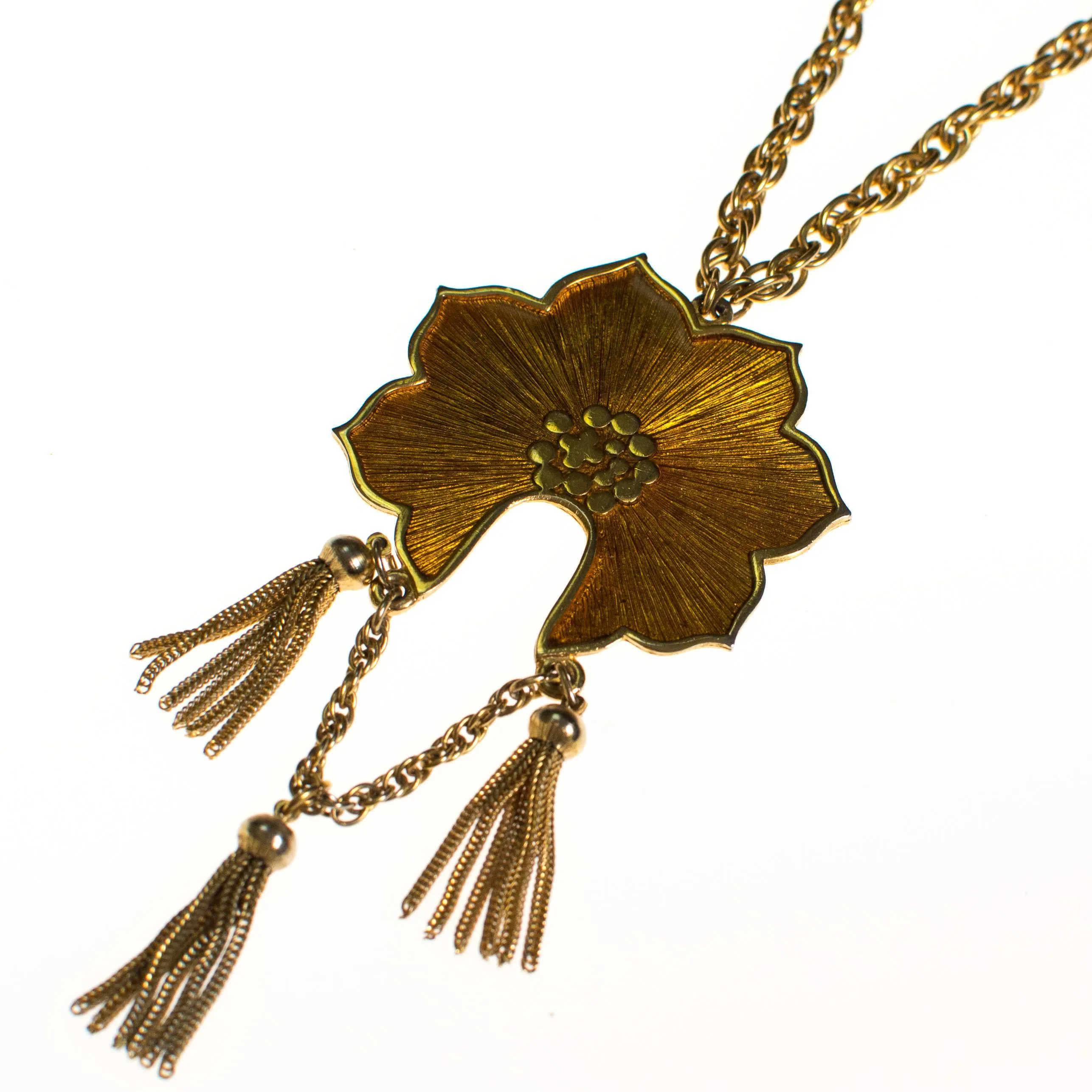 Vintage Napier Gold Lotus Necklace with Tassels