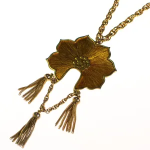 Vintage Napier Gold Lotus Necklace with Tassels