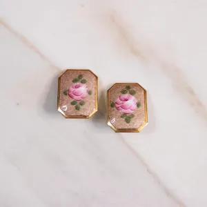Vintage Pink Rose Guilloche Earrings