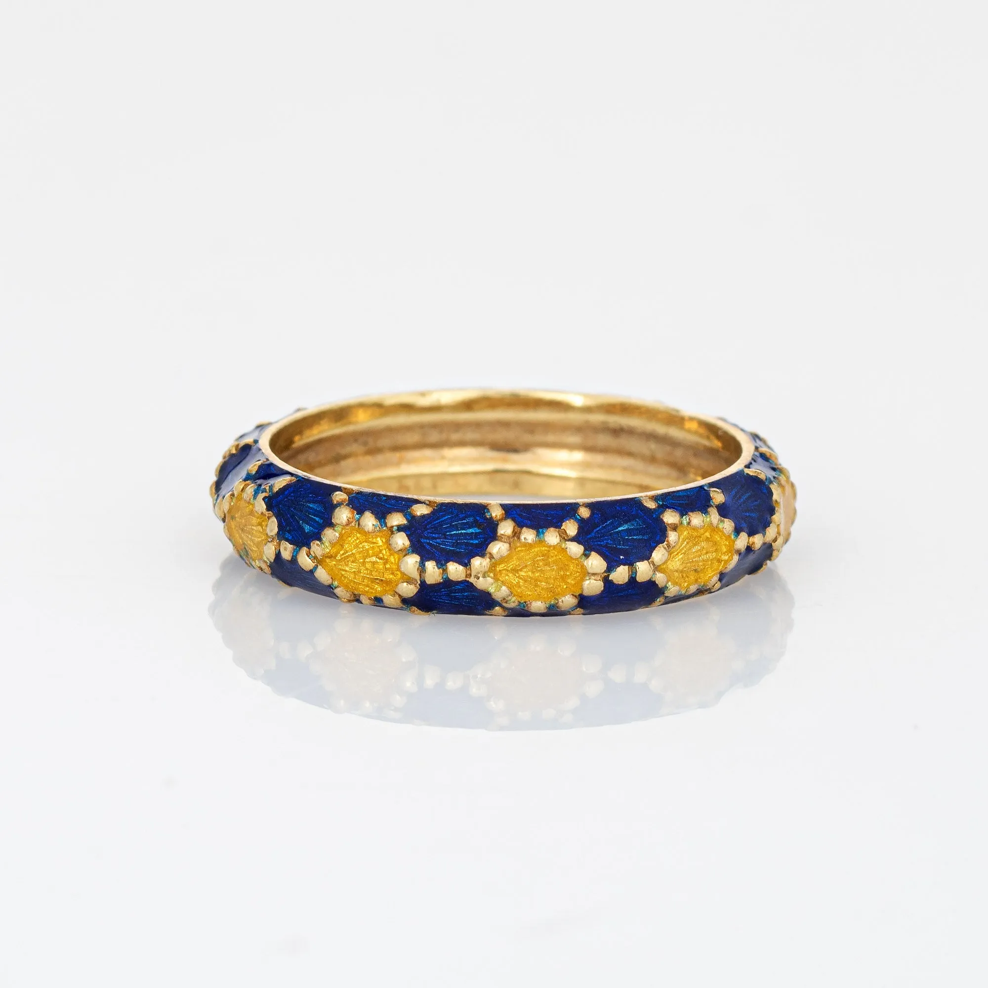 Vintage Tiffany & Co Enamel Ring Sz 7 Blue Yellow Band Estate Signed Jewelry