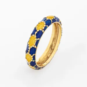 Vintage Tiffany & Co Enamel Ring Sz 7 Blue Yellow Band Estate Signed Jewelry