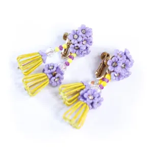 Vintage Vendome Yellow and Purple Caged Flower Earrings
