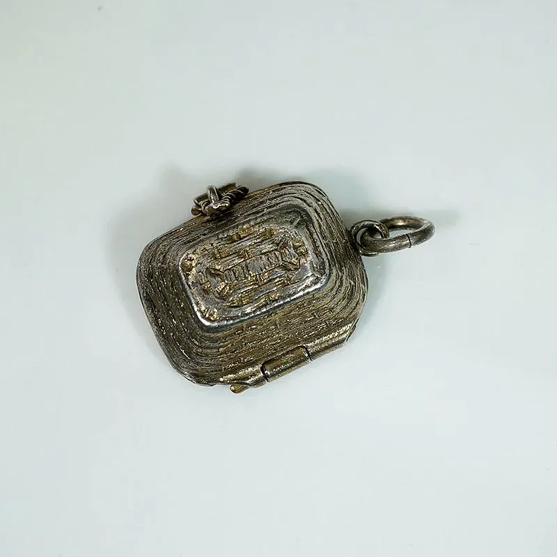 Whimsical Basket Locket Enameled with Man & Donkey