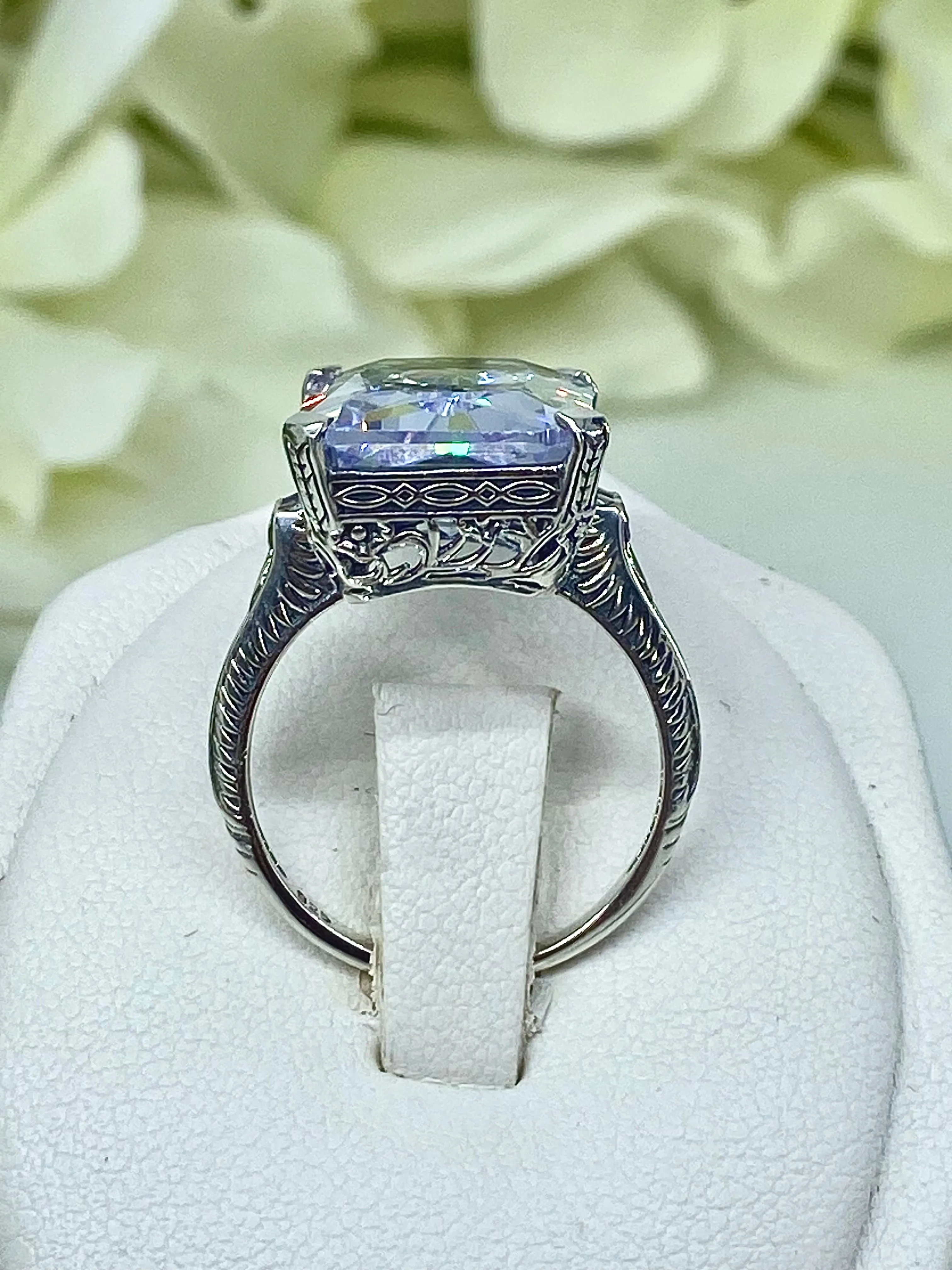 White CZ Ring, 10ct Rectangle Gem, Vintage Jewelry #D5