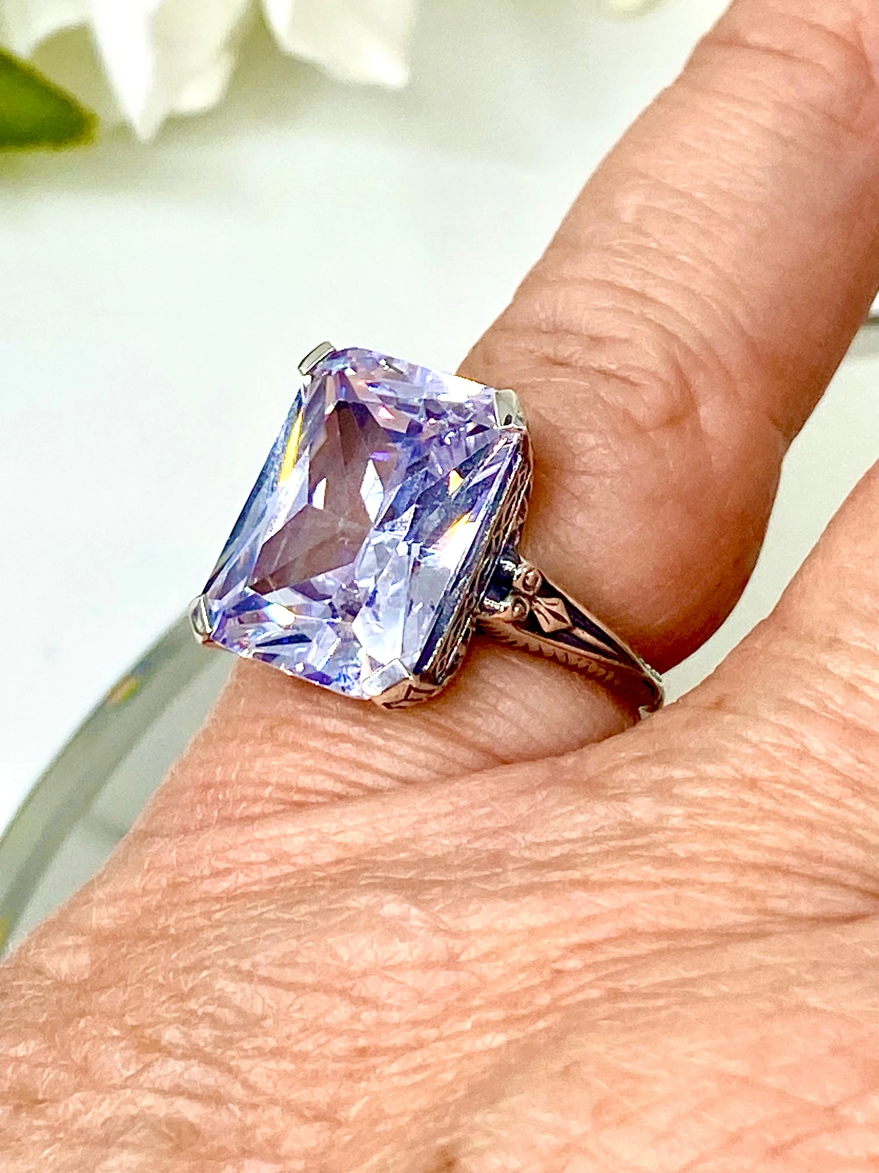 White CZ Ring, 10ct Rectangle Gem, Vintage Jewelry #D5