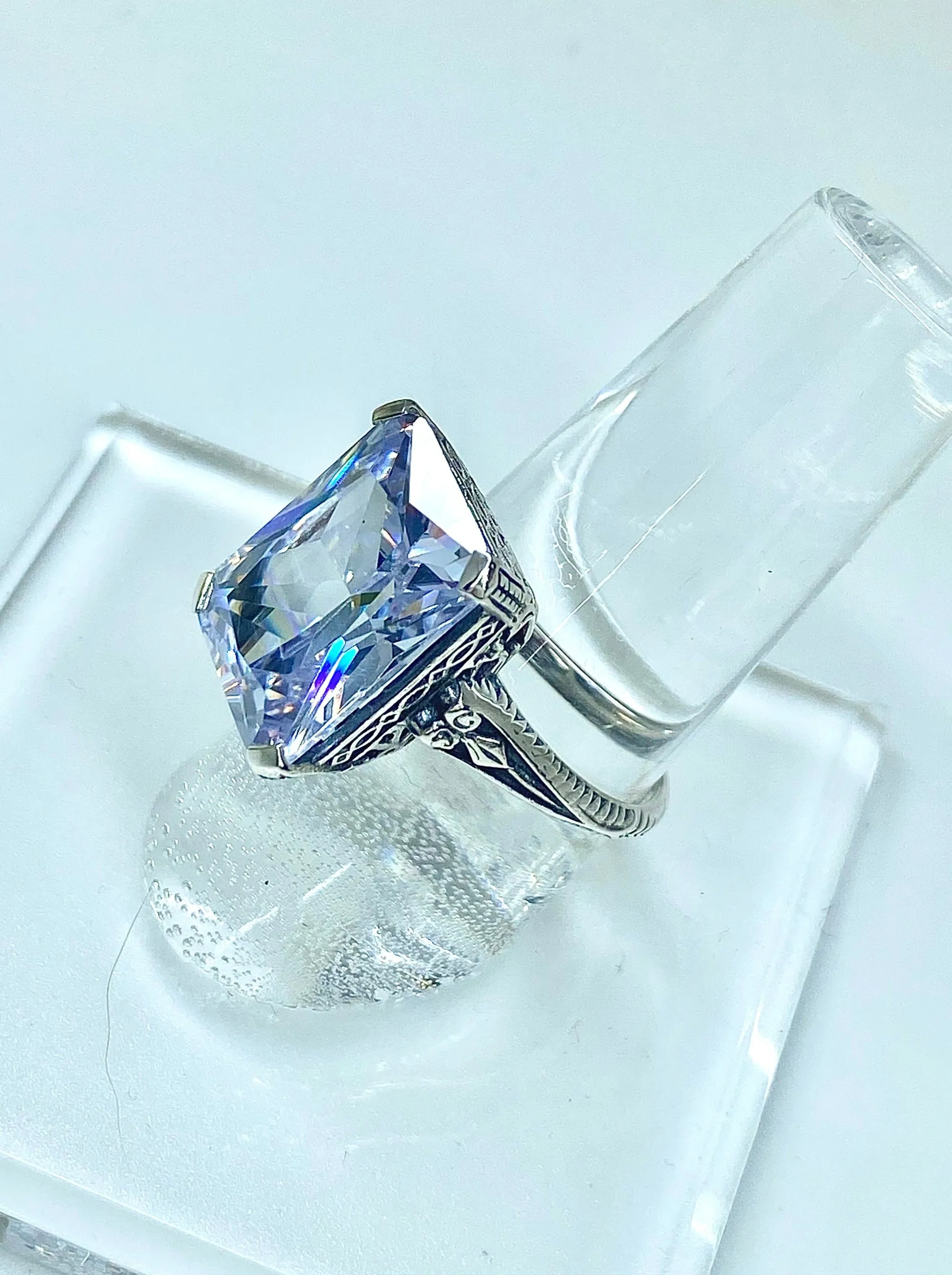 White CZ Ring, 10ct Rectangle Gem, Vintage Jewelry #D5