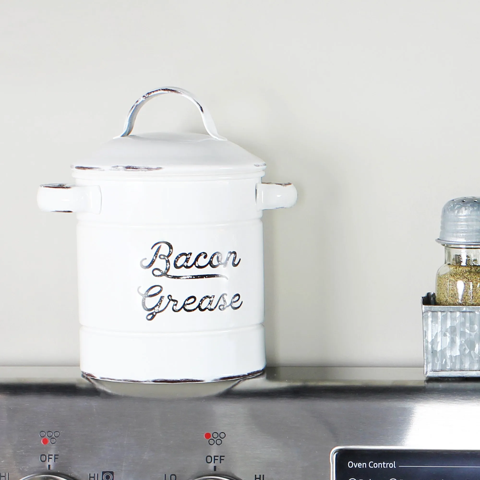 White Enamelware Bacon Grease Container (Case of 24)