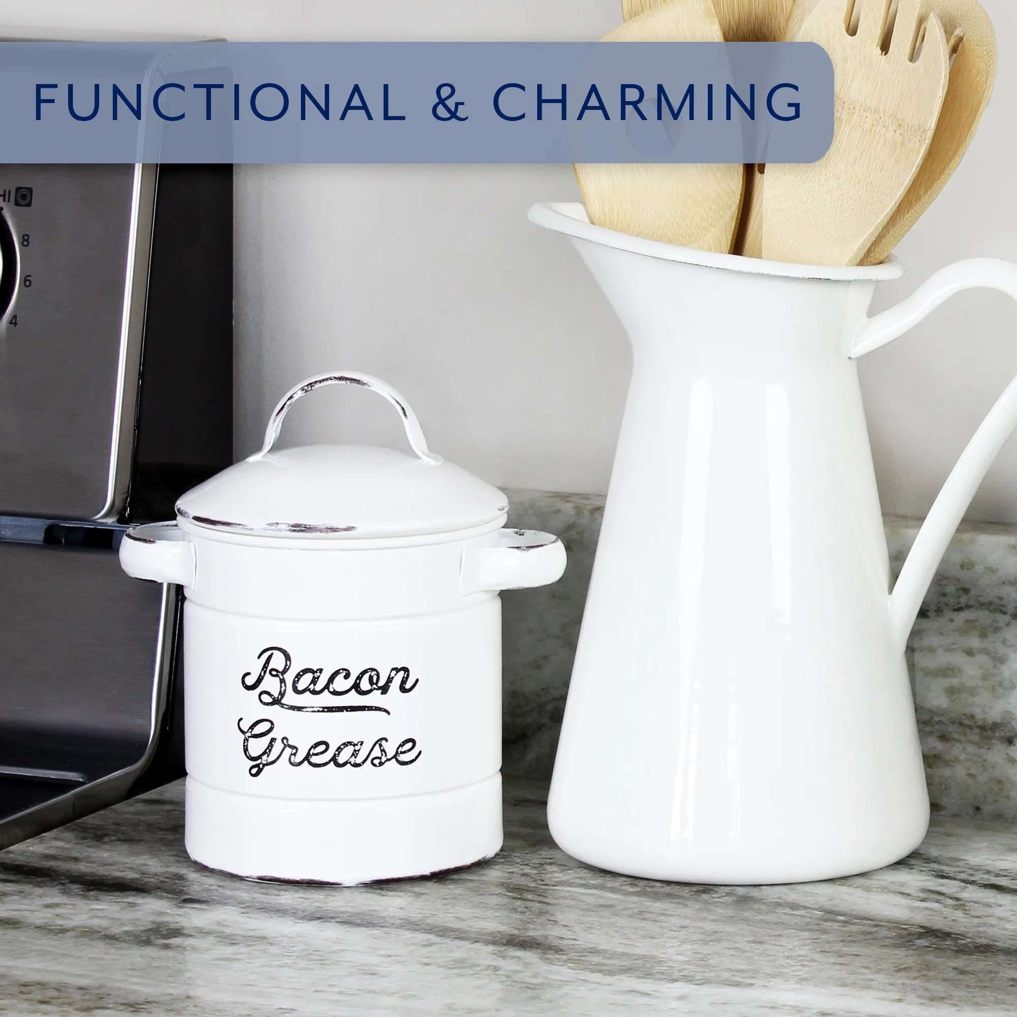 White Enamelware Bacon Grease Container (Case of 24)