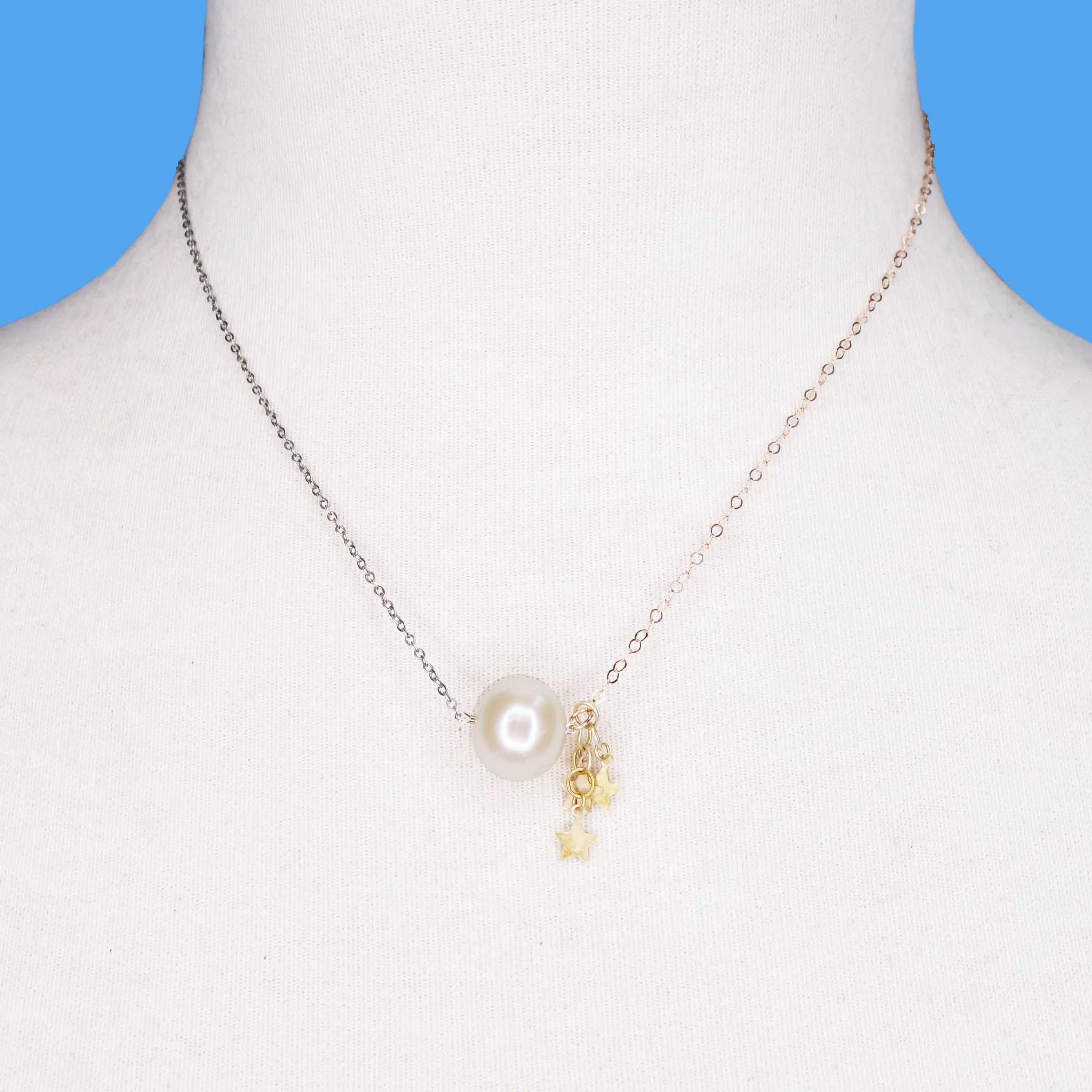 Wish Upon a Star: pearl, stars in gold necklace