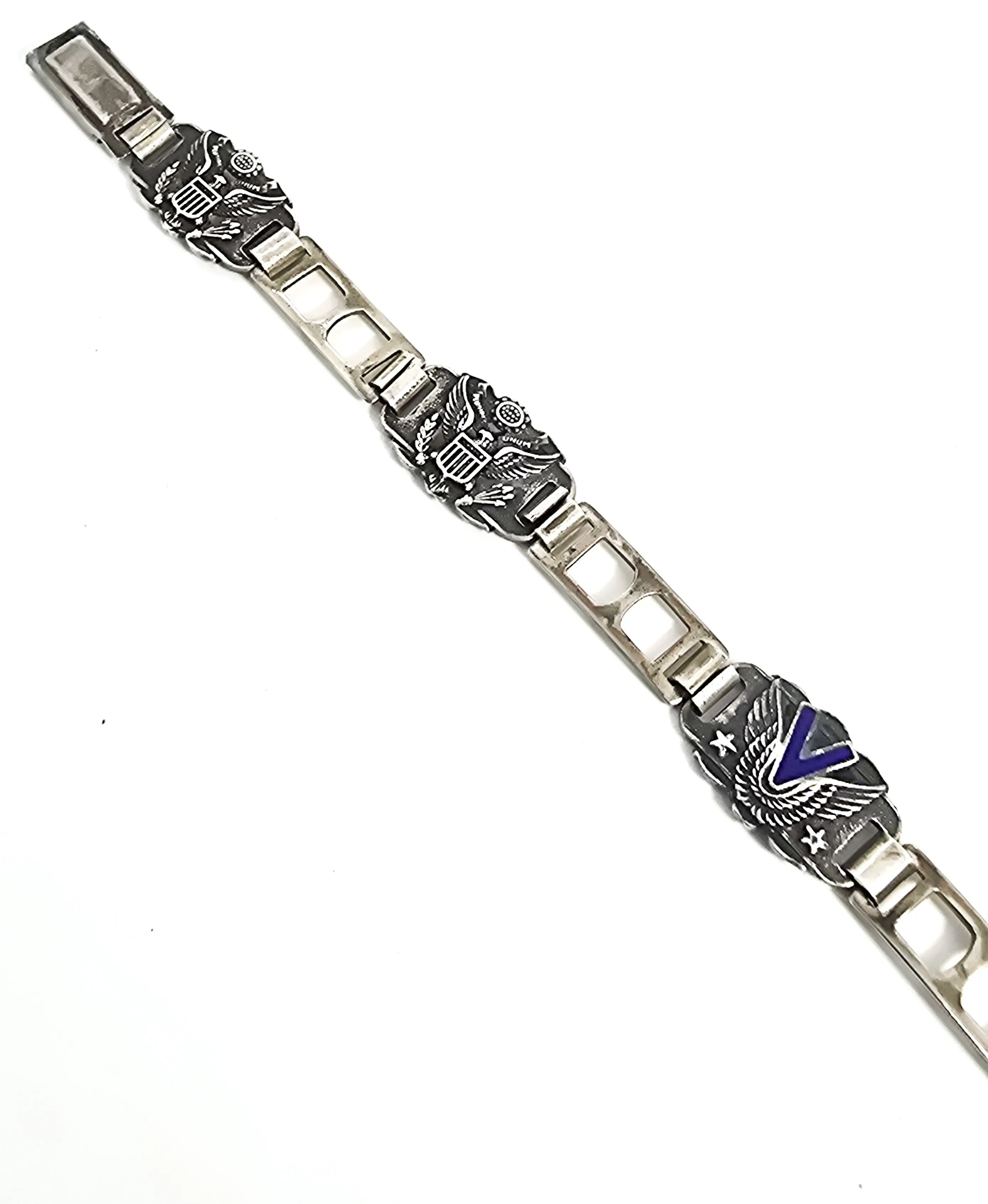 WWII US Army military E Pluribus Uno vintage sterling silver tennis promise bracelet