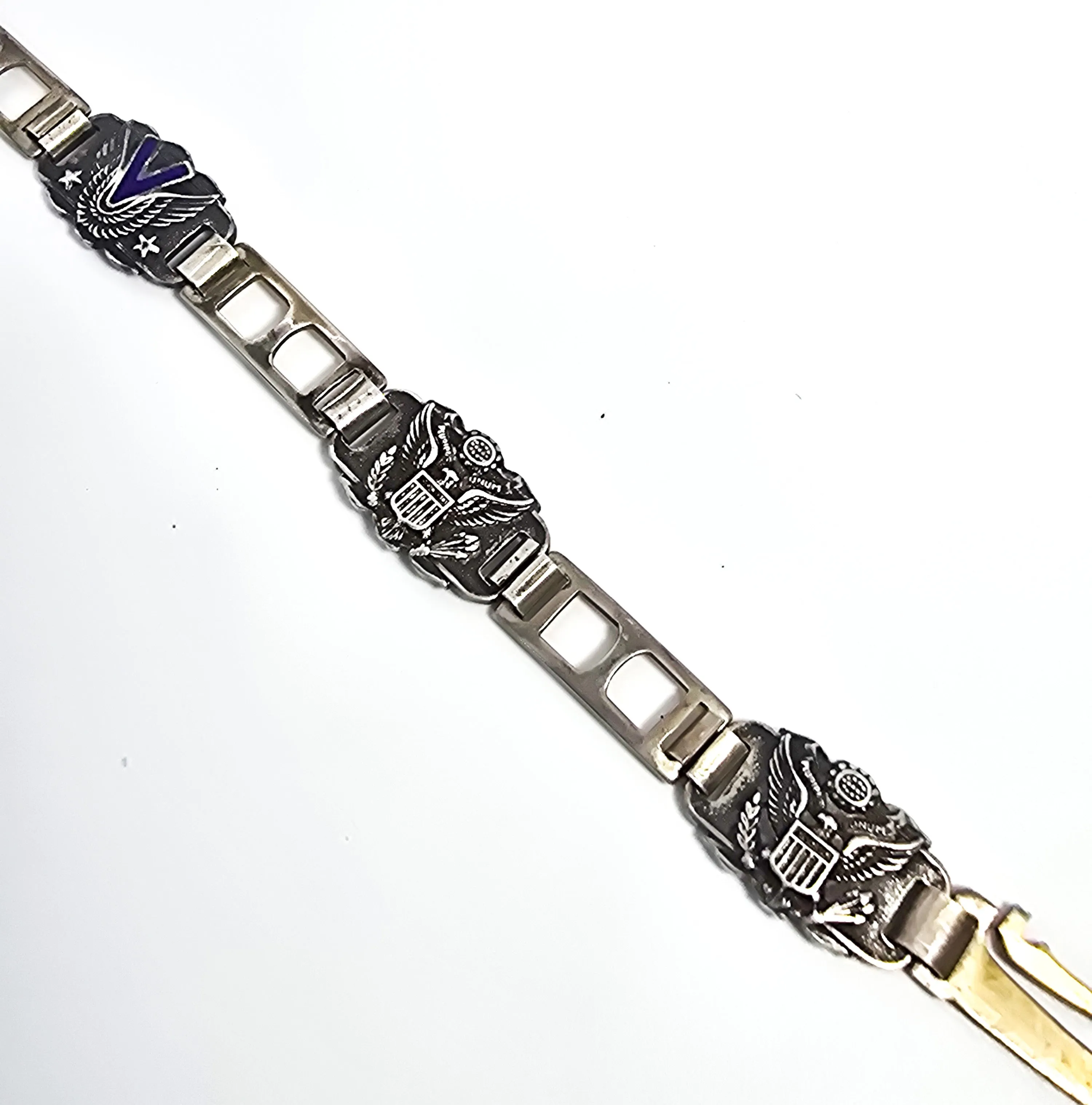 WWII US Army military E Pluribus Uno vintage sterling silver tennis promise bracelet