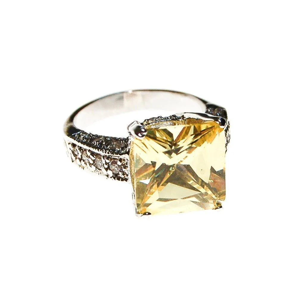 Yellow Diamond CZ and Pave CZ Engagement Ring