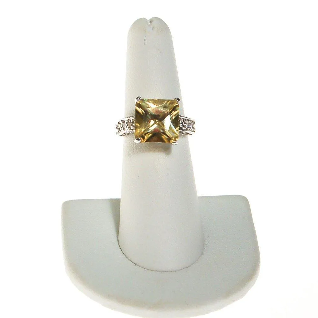 Yellow Diamond CZ and Pave CZ Engagement Ring