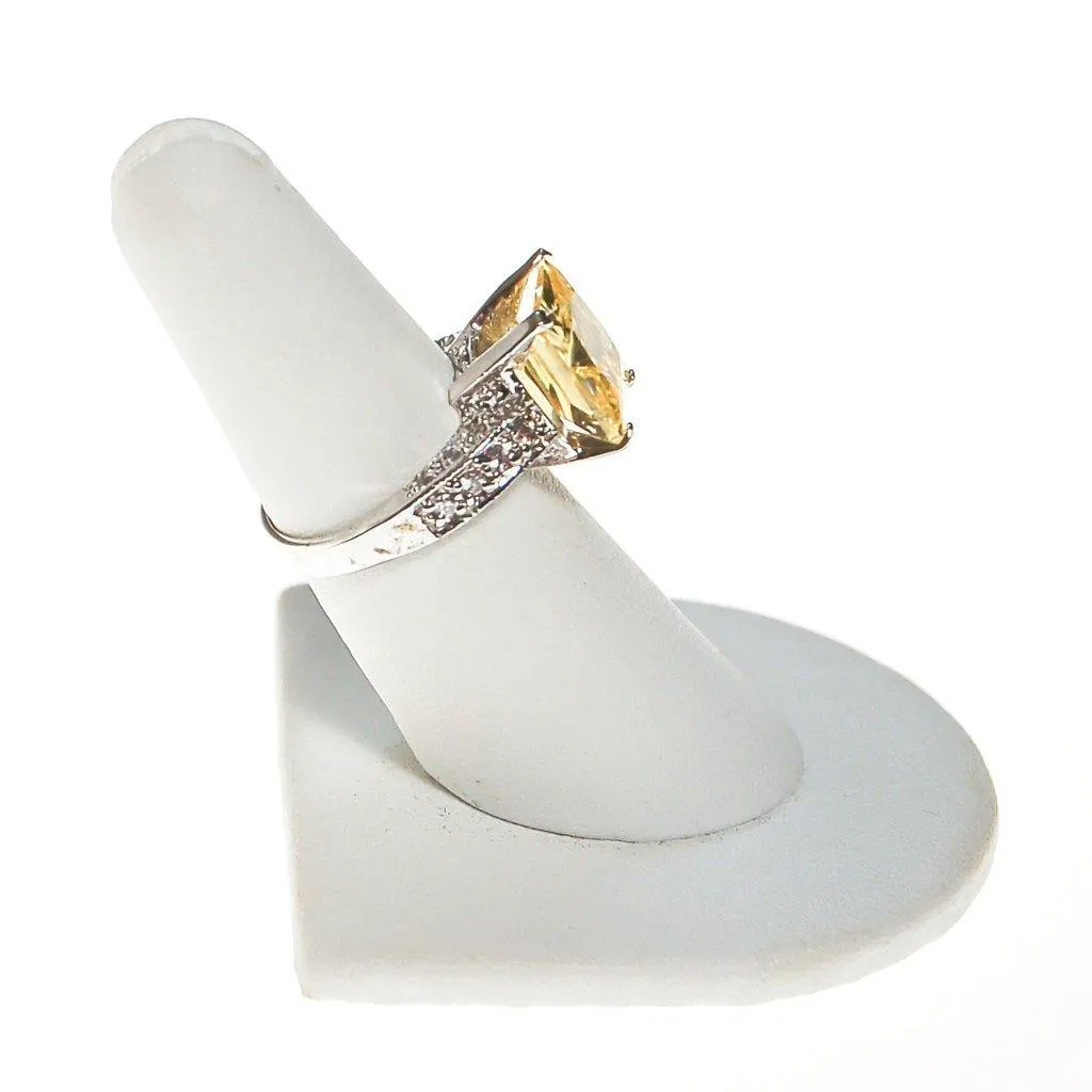 Yellow Diamond CZ and Pave CZ Engagement Ring